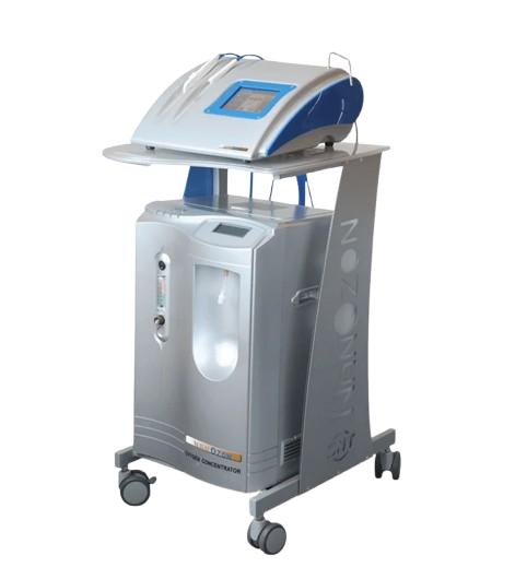 Oxygen concentrator on a mobile cart with treatment console
